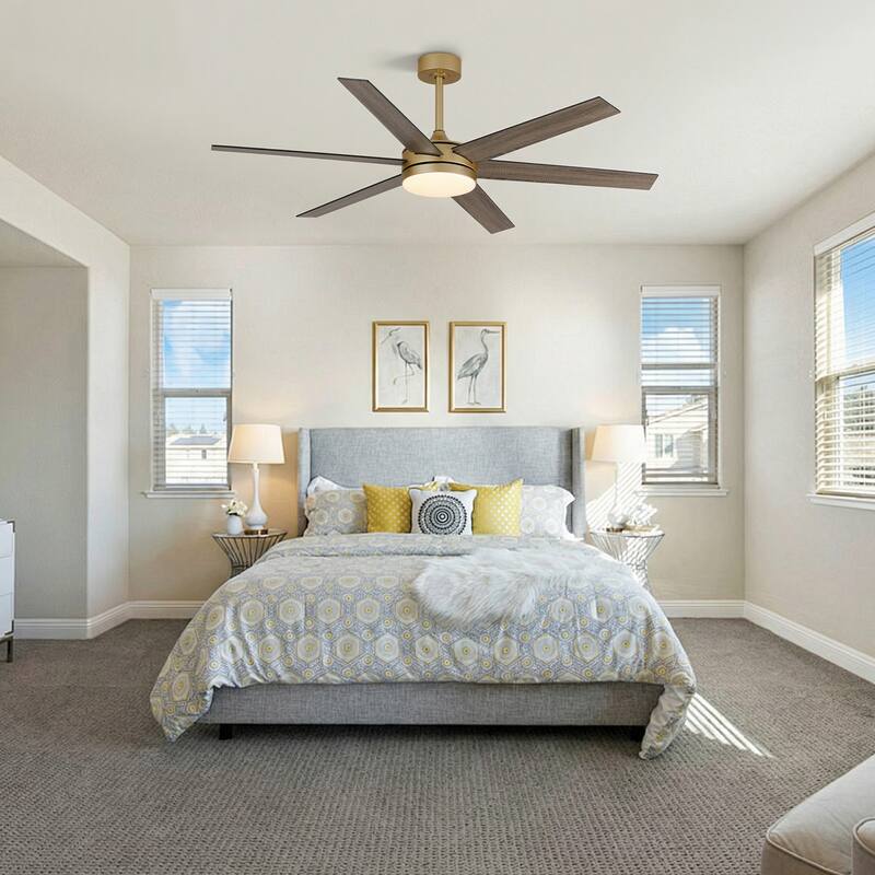 Vaczon 60" Transitional Gold Reversible Blades Smart Ceiling Fan with Dimmable LED Light and Remote