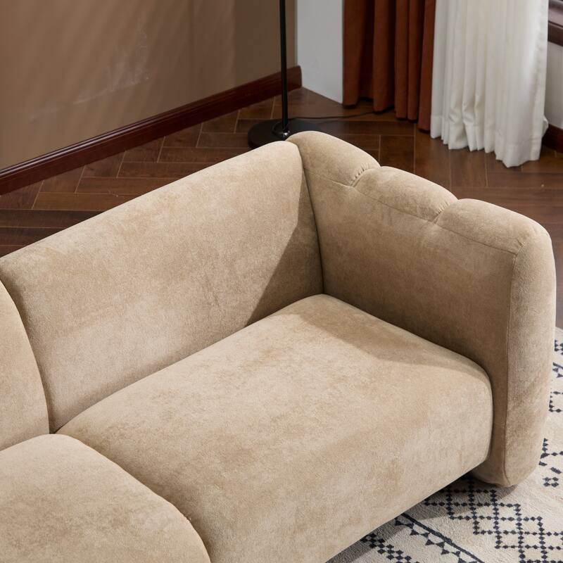 3-Seater Chaise Lounge Sofa with Curved Design, Wave-Shaped Fabric Loveseat Recliner Sofa with Plush Cushions