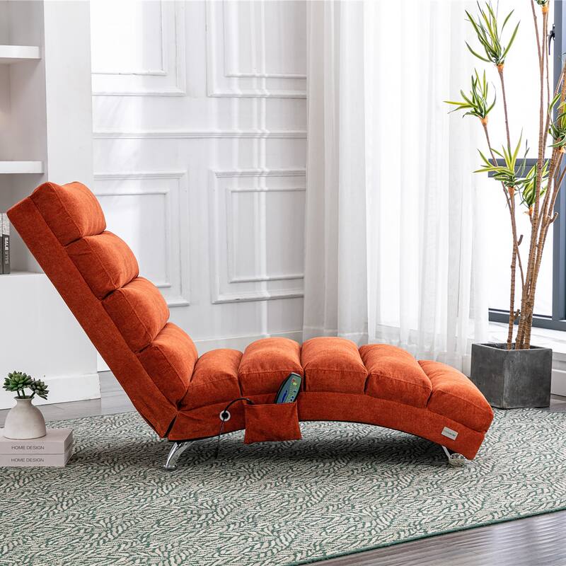Luxury Upholstered Chaise Lounge Chair with Vibration for Relaxation, Fixed Back Fabric Leisure Recliner Sofa
