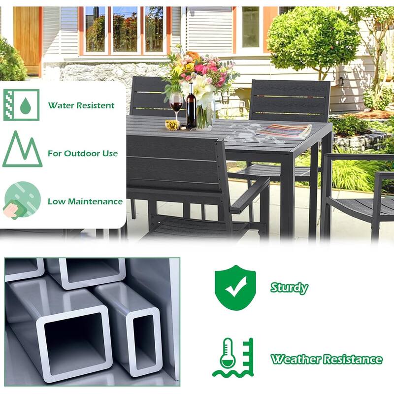 AECOJOY 7 Piece Outdoor Dining Set, 60" x 36" Aluminum Patio Table and Chairs Set for 6 with Rectangular Table