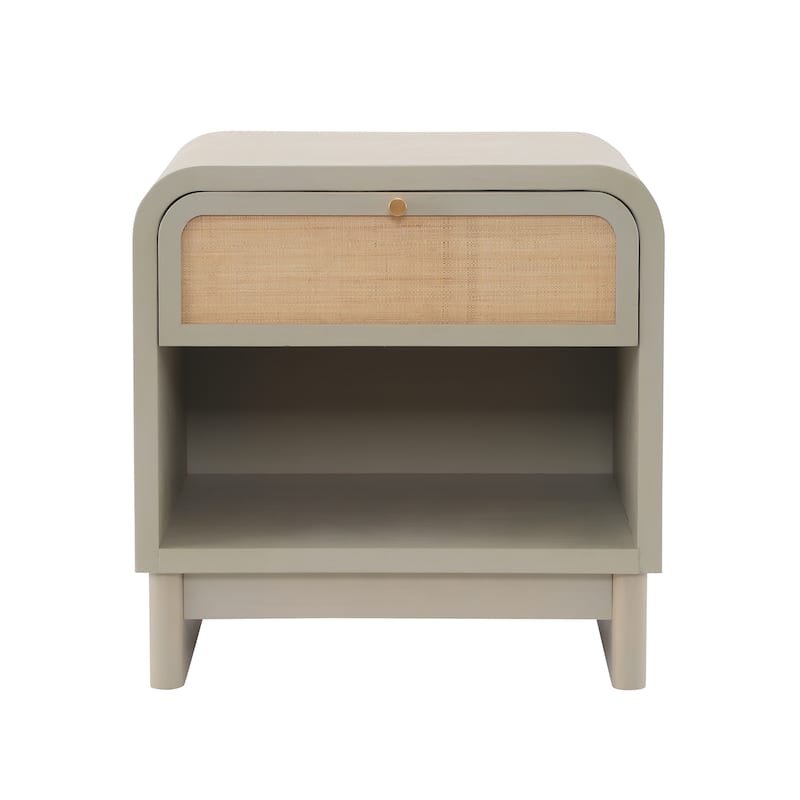 Christopher Knight Home - Boho Minimalist 23.62" Nightstand with Glide Drawer, Open Shelf & Iron Handle, Versatile Home Use