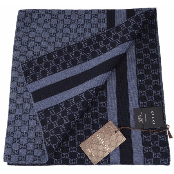 Gucci Unisex 438253 Blue Wool Web Stripe GG Guccissima Scarf Muffler - 78" x 12"