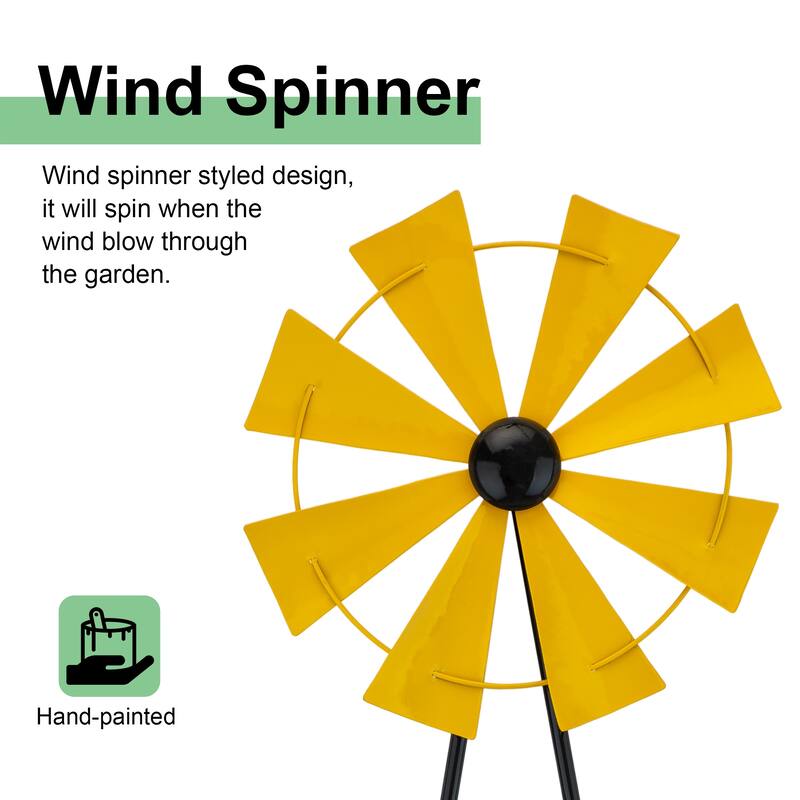 Glitzhome 44"H Glossy Painted Metal Yellow//Blue/Orange/Red Flower Wind Spinner Yard Stake