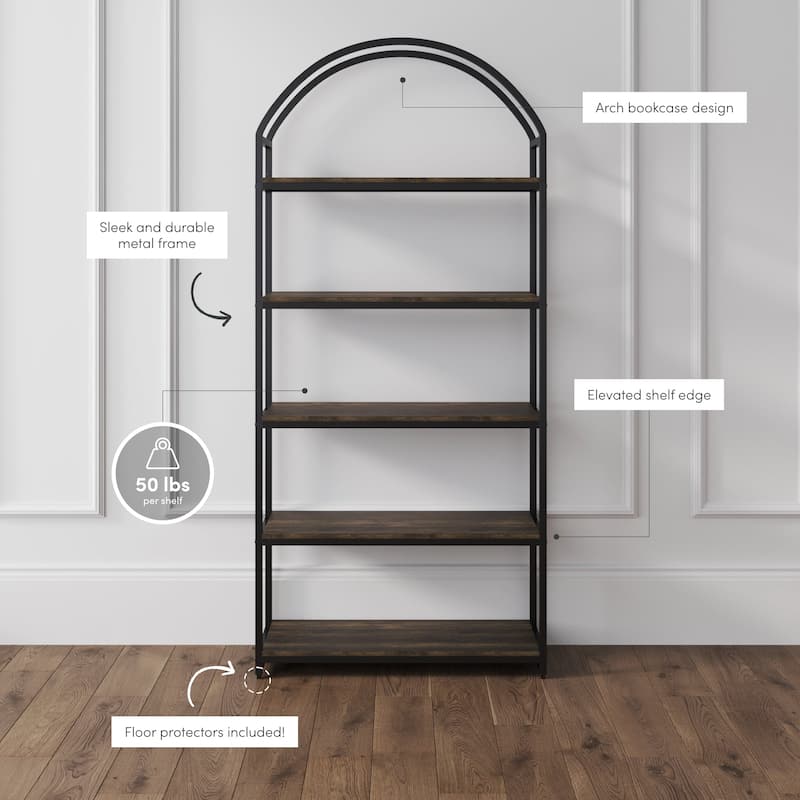 Nathan James Haven 5-Shelf Etagere Bookshelf with Arch Top