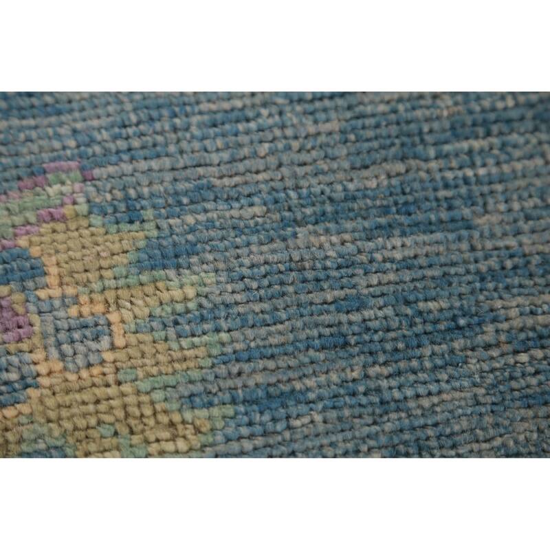 Hand Knotted Oriental 100% Wool Carpet Transitional Floral Navy Blue & Blues Oushak Area Rug - 11' 11'' X 8' 11''