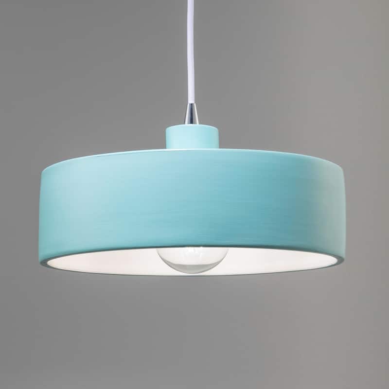 Justice Design Group Radiance Polished Chrome Dish Ceramic Pendant with White Cord