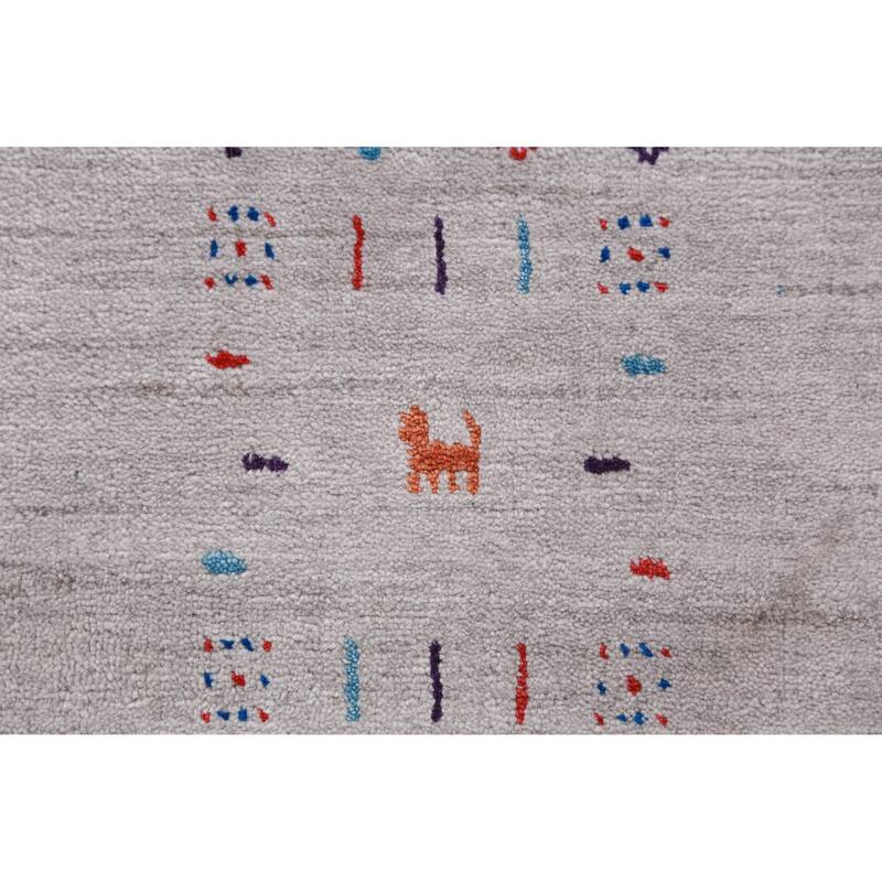 Silver / Gray Gabbeh Indian Area Rug Hand-Knotted Wool Carpet - 8'0" x 10'1"