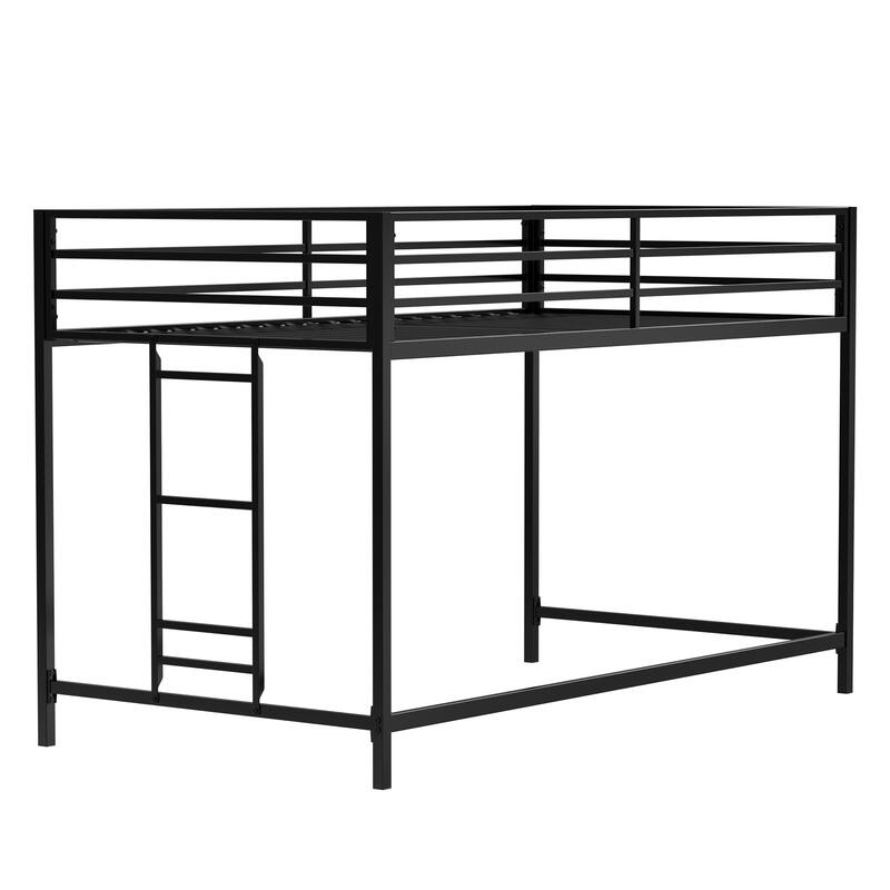 Space-Saving Junior Twin Loft Bed with Ladder & Guardrails for Kids - Black Metal Frame, No Box Spring Needed