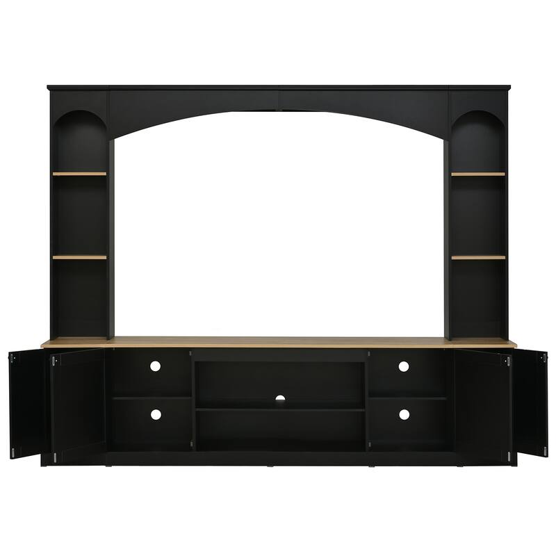 Arched Entertainment Center Wall Unit with Bookshelf & Storage Cabinet, TV Stand Media Console for TVs Up to 70"