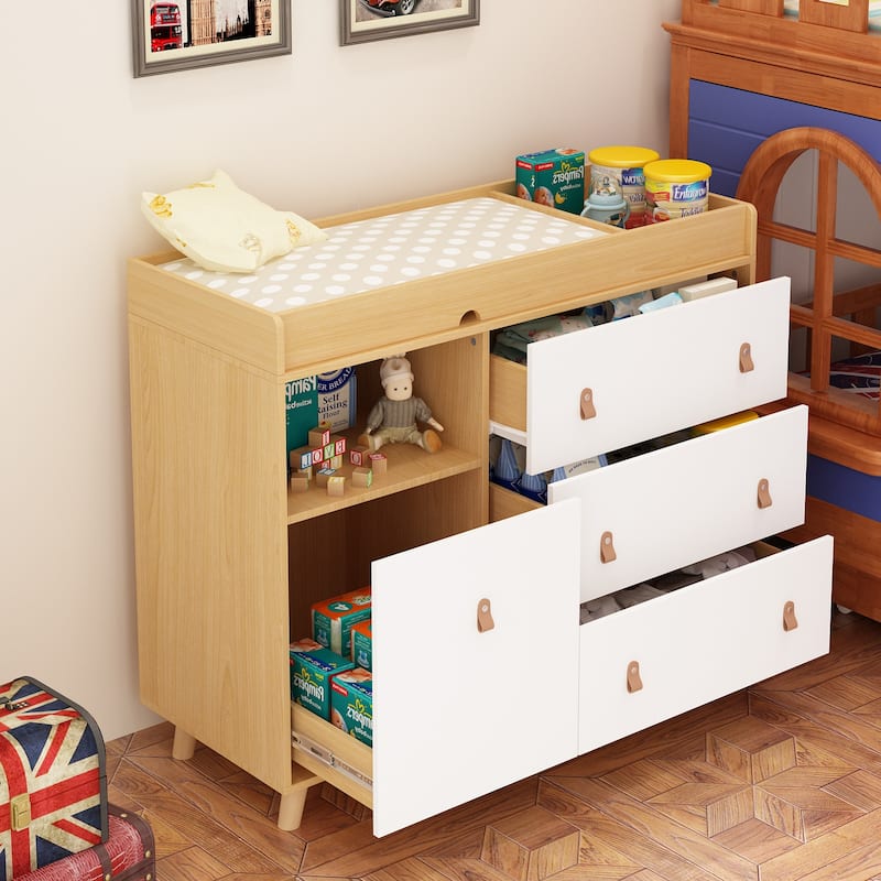 Baby Changing Table Dresser Nursery Dresser Chest White/Grey/Oak