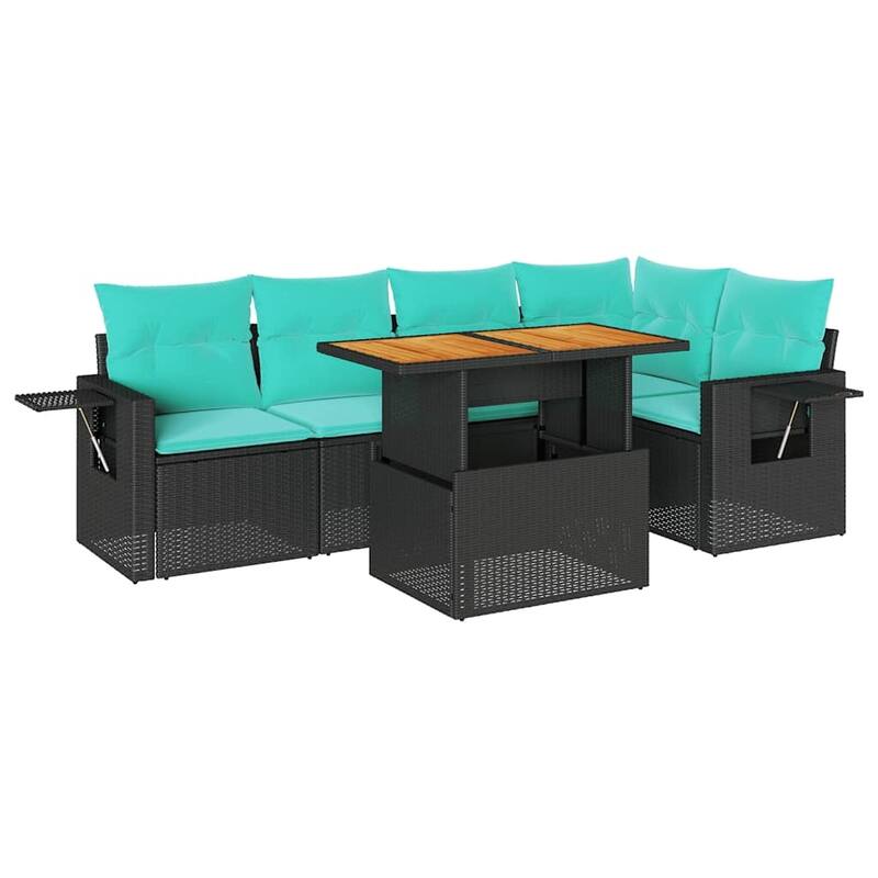 vidaXL 6 Piece Patio Sofa Set with Cushions Black Poly Rattan - 21.7 x 24.4 x 27.2
