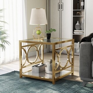 Pehrson Contemporary 24-inch Glass Top Metal 1-Shelf Side Table by Silver Orchid