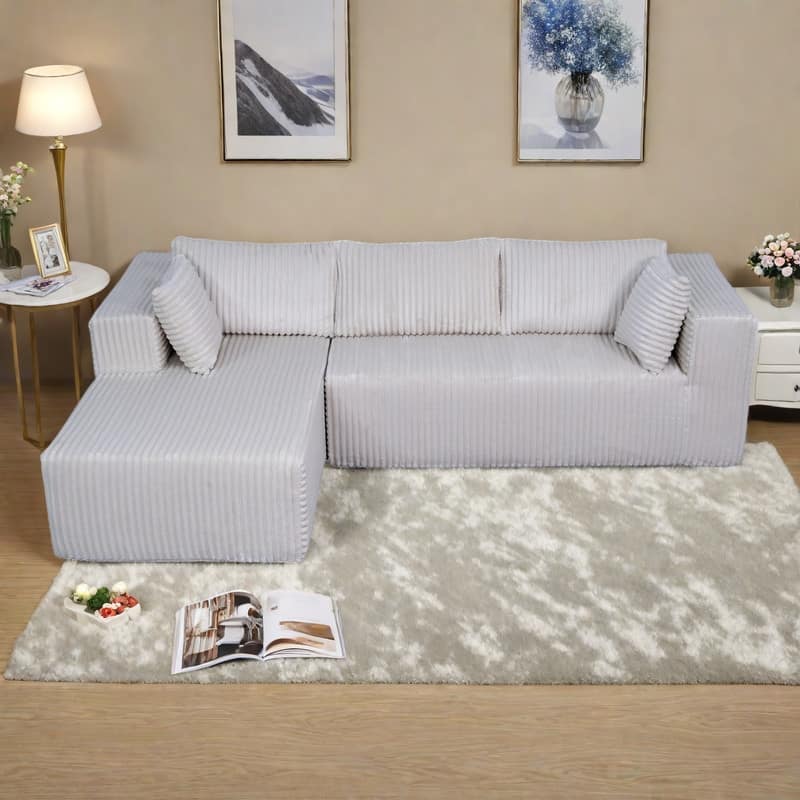105.11" L-Shaped Chenille Sectional Sofa with All-Foam Structure, 6 Pillows and Space-Saving Design (Right Chaise)