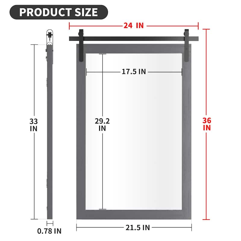 Modern Wall Mirrors, Rectangular Mirror with Wood Framed, Bathroom Mirror Barn Mirror Barn Door Mirror with Multi Size