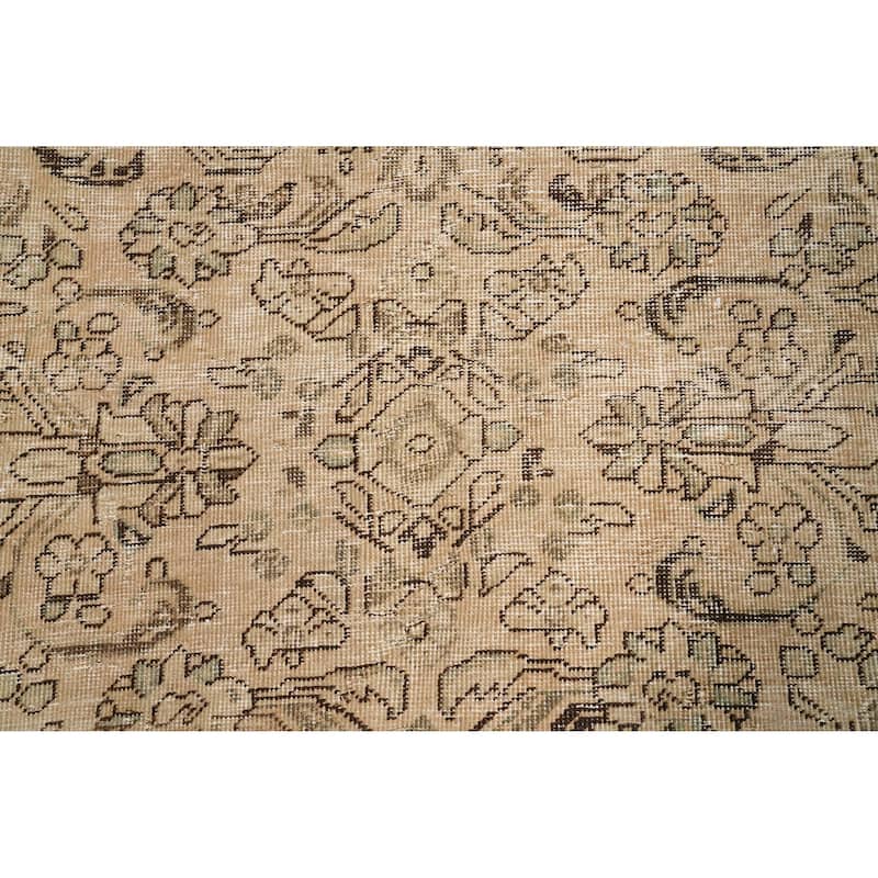 Hand Knotted Oriental 100% Wool Carpet Traditional All-Over Beige & Ivories Tabriz Area Rug - 10' 9'' X 7' 0''