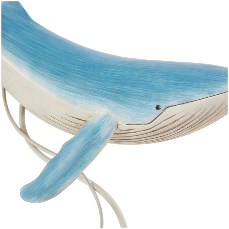 Blue Polystone Swimming Mother and Baby Whale Decorative Sculpture with Yellow Accents