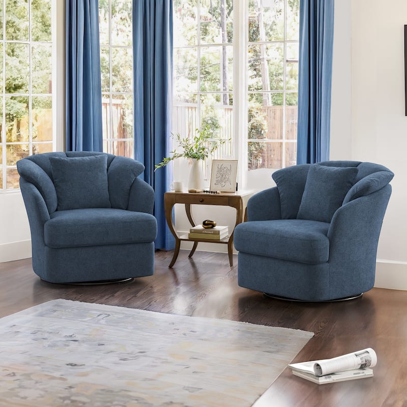 LUE BONA Oversized Swivel Accent Chair, Modern Barrel Chair with Double Cushion - N/A