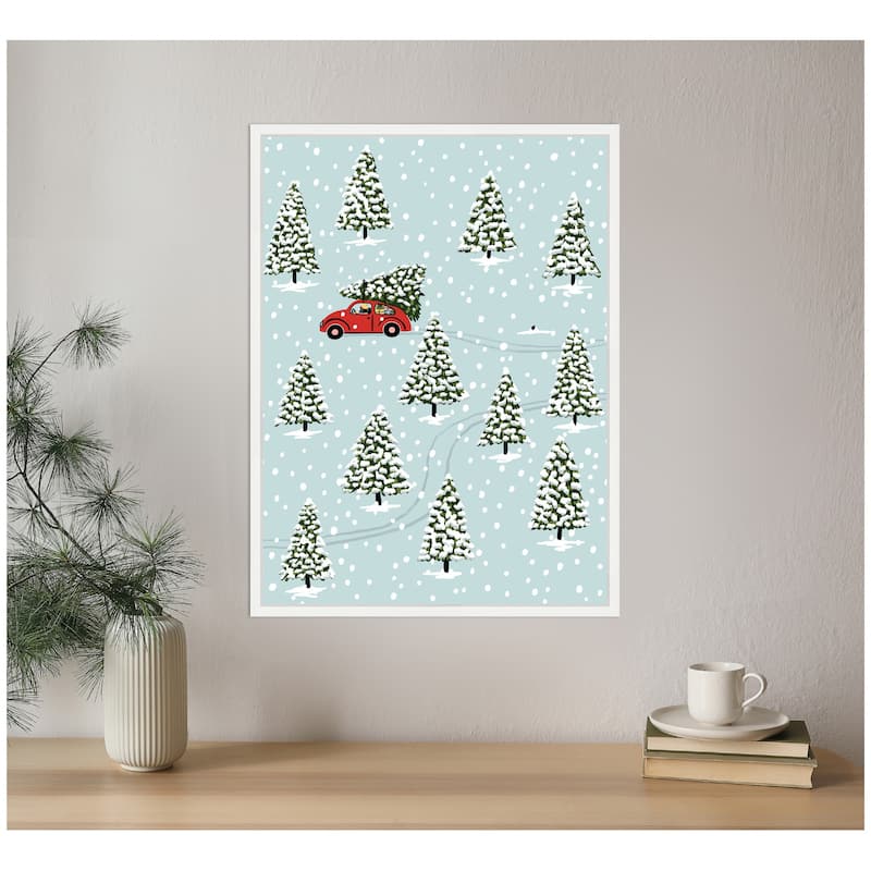 Kate and Laurel Sylvie Framed Canvas Christmas Tree Hunt by Bex Morley Design