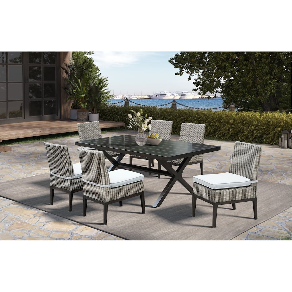 Mersin 7-Piece Outdoor Dining Set with Armless Chairs, Light Gray