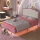 preview thumbnail 1 of 16, Twin Platform Bed with Crown-Shaped Headboard and Soft Light Strip, PU Upholstered Frame with Metal Legs Pink