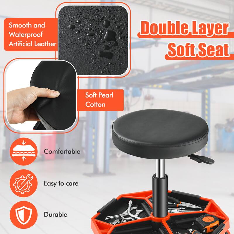 Costway Heavy-Duty Adjustable Height Rolling Stool with Tool Tray - See Details