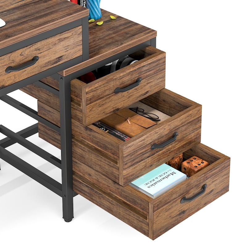 51" Reversible Computer Desk with 5 Drawers and File Cabinet, Office Desk with Printer Stand, Writing Table with Storage