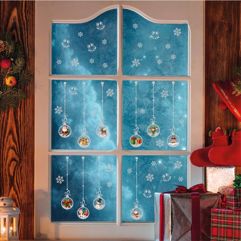 WALPLUS Matt Silver Christmas Ornaments Window Clings Window Decoration Double Sided Reusable Removable Electrostatics PVC