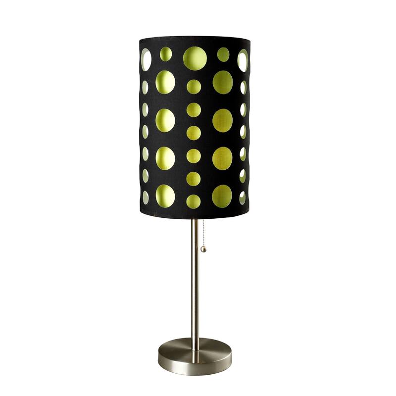 33" Tall Modern Chrome Table Lamp with Dual Fabric Drum Shade and Pull Chain E26 Socket for Bedroom - 33"H x 16"W x 16"D - Black-Silver-Green