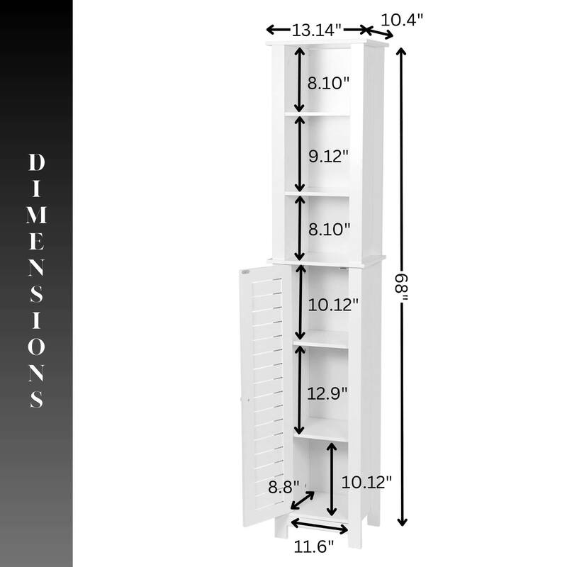Santorin Tall White Bathroom Storage Cabinet Linen Tower - 13 7/8"L x 10.4"W x 68"H