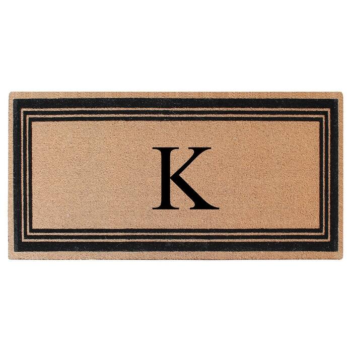 A1HC Natural Coir Monogrammed Flock Anti shed Treated Durable Doormat BlackBeige - 36"X72" - K