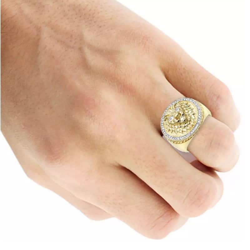 3/8Ct Men's Diamond Lion Head Pink Ring in White or Yellow Gold