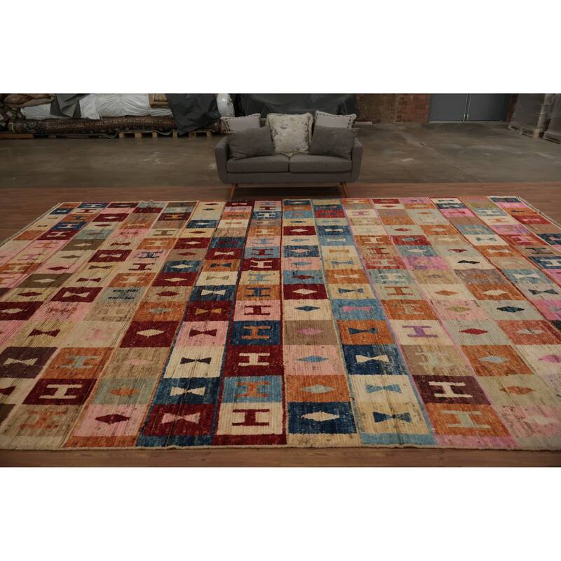 Hand Knotted Oriental 100% Wool Carpet Modern All-Over Multi-Colored Moroccan Area Rug - 17' 5'' X 12' 4''