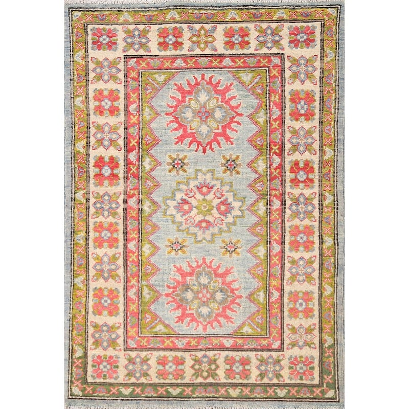 Geometric Kazak Oriental Accent Rug Handmade Wool Carpet - 2'8" x 4'1"