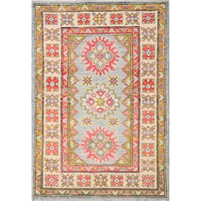 Geometric Kazak Oriental Accent Rug Handmade Wool Carpet - 2'8" x 4'1"