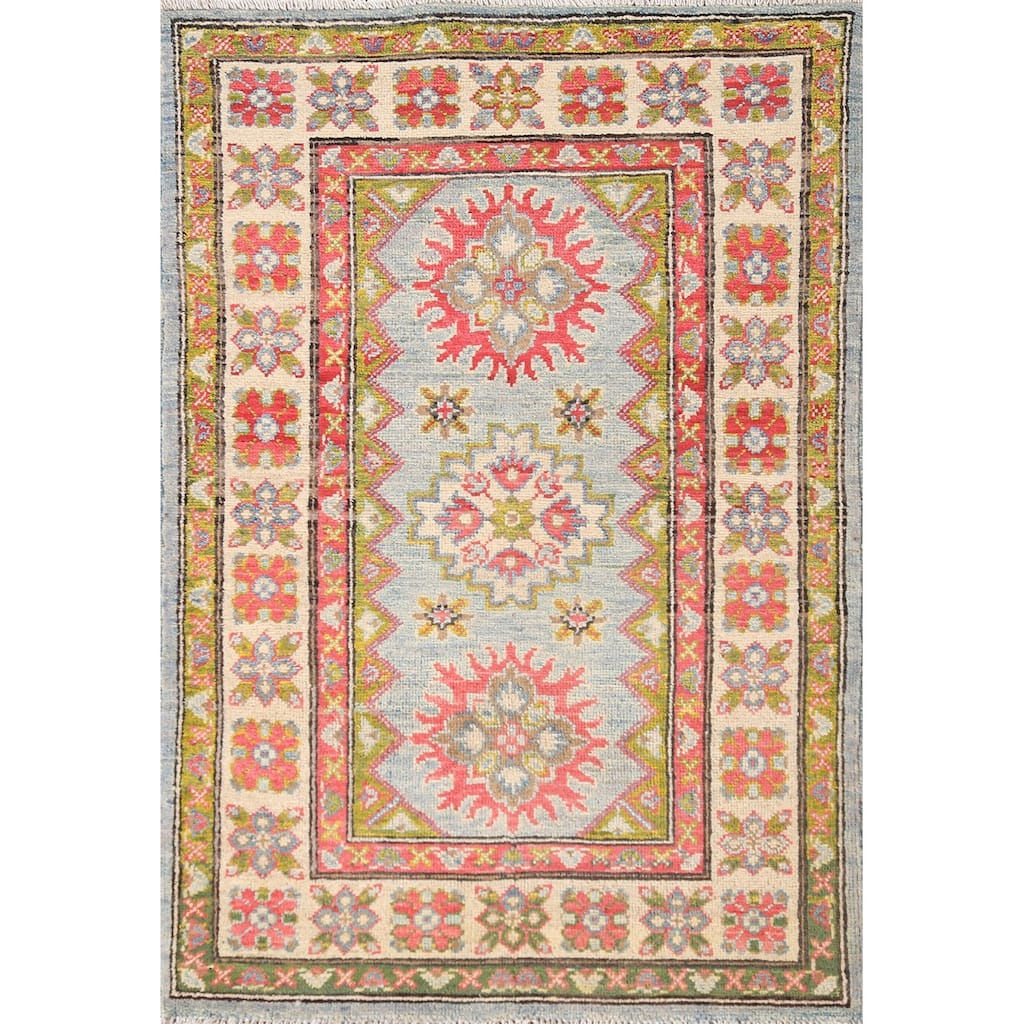 Geometric Kazak Oriental Accent Rug Handmade Wool Carpet - 2'8" x 4'1"