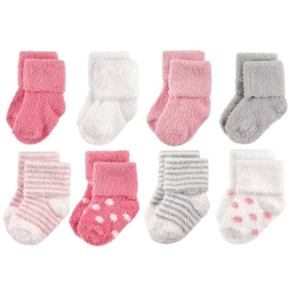slide 1 of 1, Hudson Baby Infant Girl Cotton Rich Newborn and Terry Socks, Dots Stripes Dots Stripes - 0-6 Months