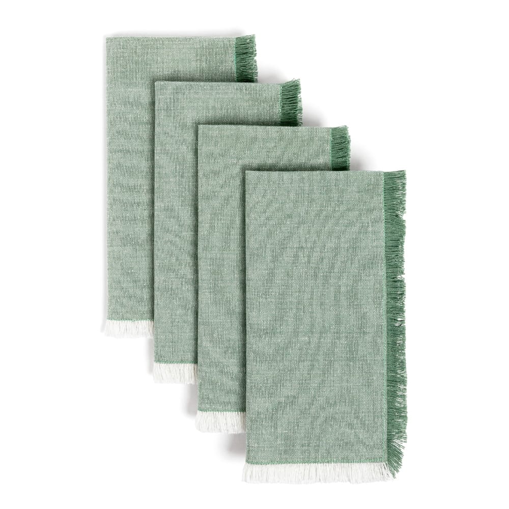 over&back Woven Frayed Chambray Cotton Cloth Napkins - Machine Washable - Set of 4