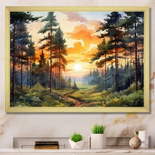 Designart "Pine Tree Sunset Glow I" Tree Pine Framed Wall Decor - Bed ...