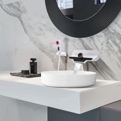 Wall-mounted Brass LED Digital Display Bathroom Faucets With Handheld Shower