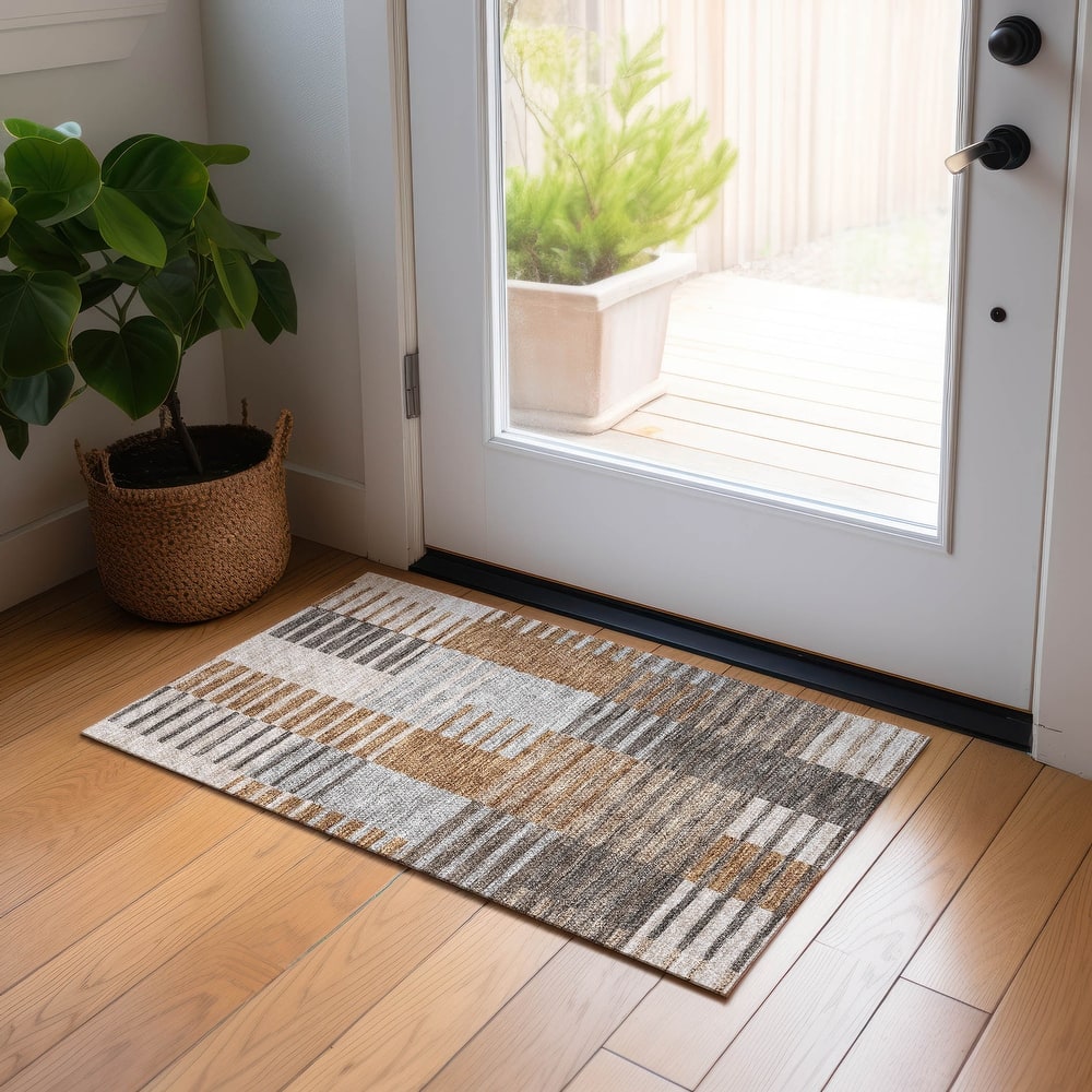 Machine Washable Indoor/ Outdoor Chantille Contemporary Stripes Rug