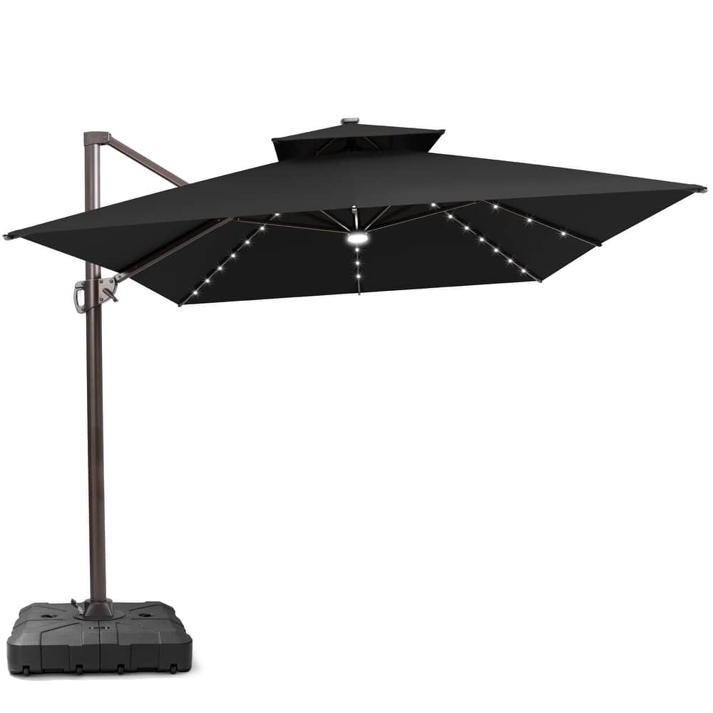 13 FT x 10 FT Outdoor LED Lighted Double Vented Patio Cantilever Umbrella with Base