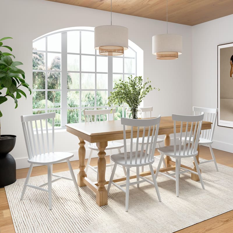 Bush Furniture Sterling 67W Dining Table with 6 Spindle Dining Chairs - Natural Honey Brown/White Paint