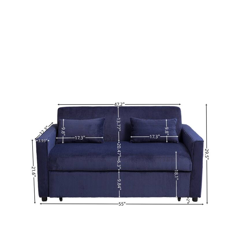 3 in 1 Loveseat Convertible Pull-out Sleeper Sofa Bed with Pockets Adjustable Backrest Corduroy Tufted Couch Futon Sofa