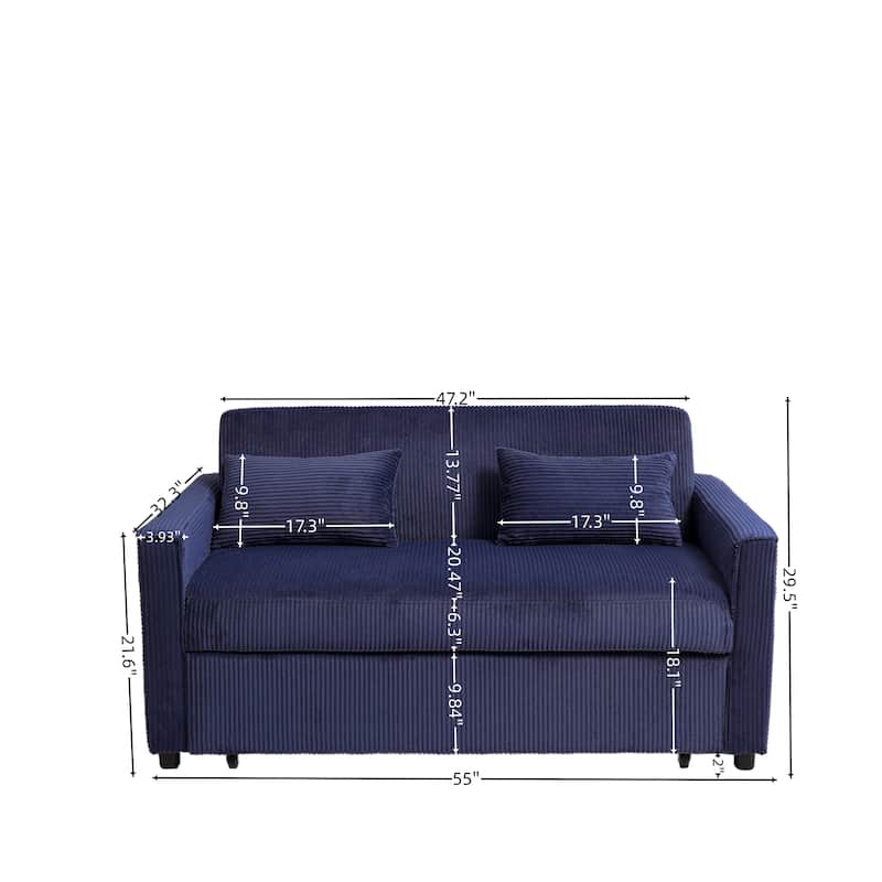 Convertible Sofa Bed 3-in-1 Sleeper Sofa Pull-Out Bed with Adjustable Backrest and Pillows, Corduroy Loveseat for Living Room