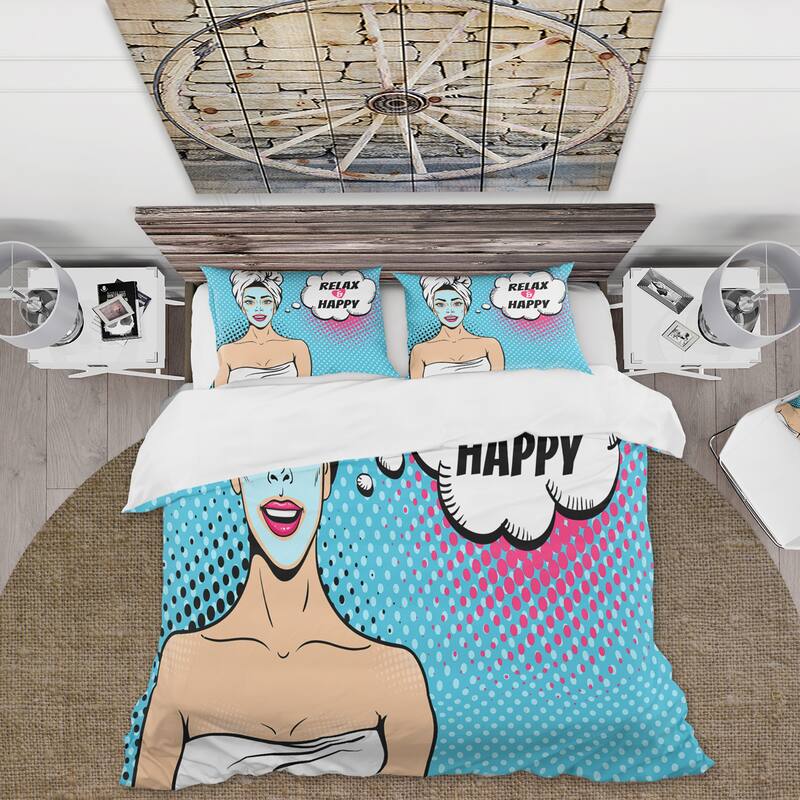 Designart 'Happy And Relax Pop Art' Traditional Duvet Cover Set