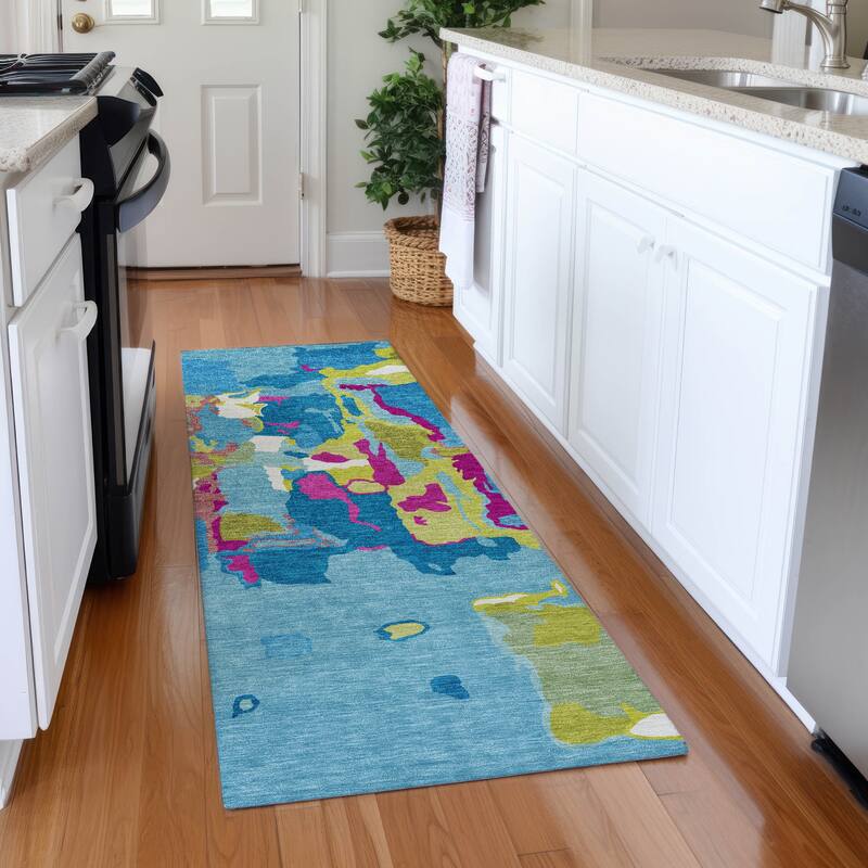 Premium Washable Super Soft Modern Abstract Mayfield Rug - Aqua - 2'3" x 7'6"