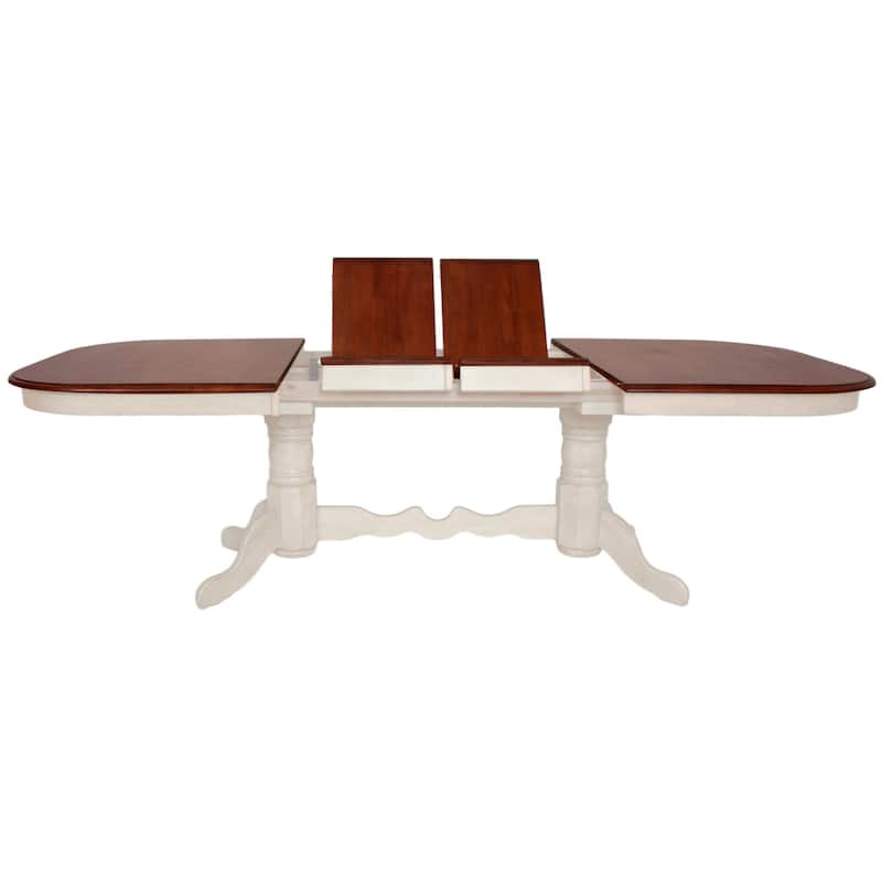 Oval Extendable Dining Table - 96" Double Pedestal Antique White & Brown - Seats 10 - 82