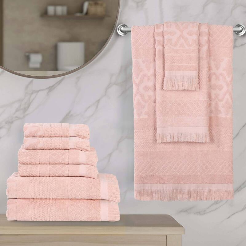 Superior Rolla Cotton Geometric Jacquard Plush Soft 9 Piece Towel Set