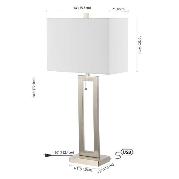 dimension image slide 1 of 3, Lucie 28.5" Vintage Industrial Iron LED Table Lamp with Pull-Chain and USB Charging Port, (Set of 2) by JONATHAN Y