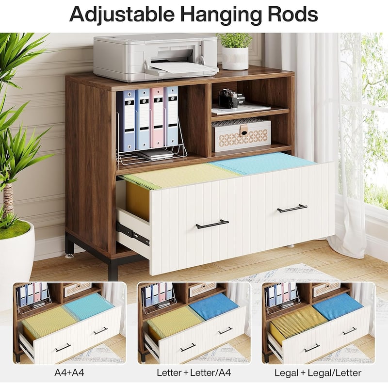 Wood Lateral File Cabinet with Drawer for Letter or A4 Size Files